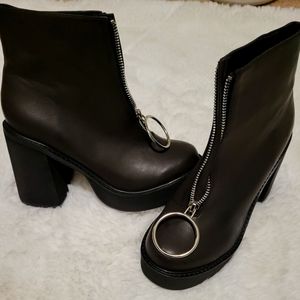 Dolls Kill Black Heeled Boots with Ring Zipper